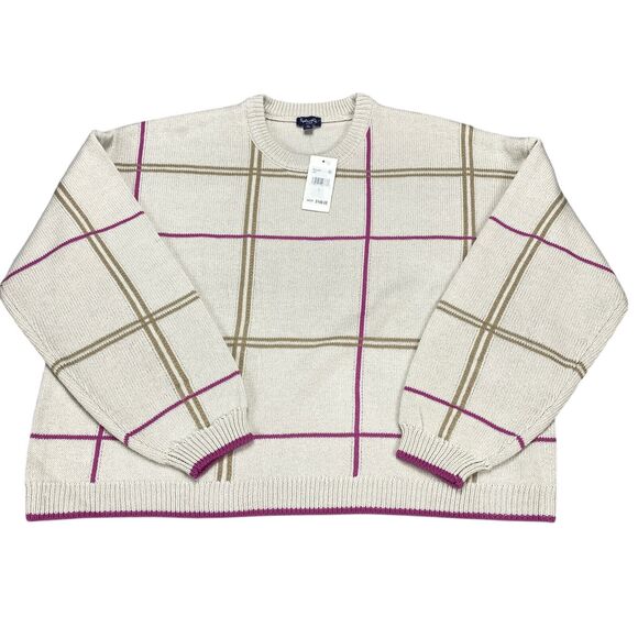 Splendid Womens Plaid Knit Crew Neck Sweater Top Size Large MSRP $148 - Picture 1 of 16